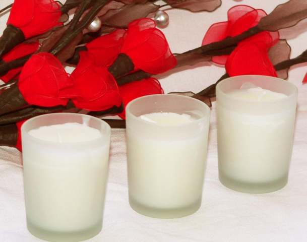 Frosted Glass Votive Candle - White Wax - Wedding Decorations Candle